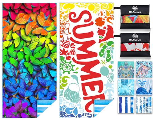 Microfiber Beach Towel (2 Pack Colorful Summer M / 32x71 Inch)