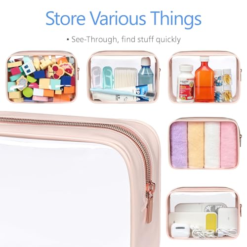 Clear Makeup Bag Travel (4 Pack Beauty Nude Pink / TSA Specialist (4-Pack Medium - Soft))