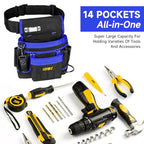 Tool Belt,14-Pockets Tool Belts for Men with Magnetic Tool Pouch (Black&blue)