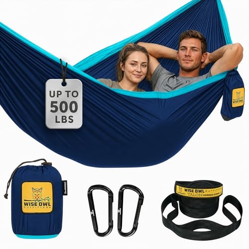 Hammock for Camping Double Hammocks Gear for The Outdoors Backpacking Survival or Travel (Navy & Light Blue / Double)