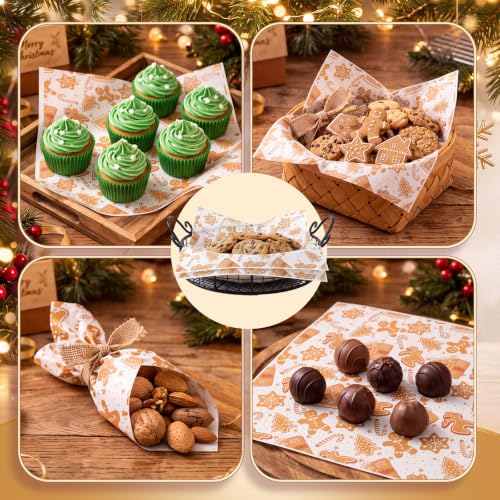 100 Pcs Christmas Wax Paper Sheets for Food Wrapping (Browm / Christmas Classic)