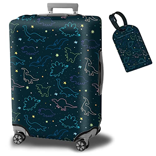 Luggage Cover Suitcase Protector Plus 1 Luggage Tag (Dinosaurs Space / L)