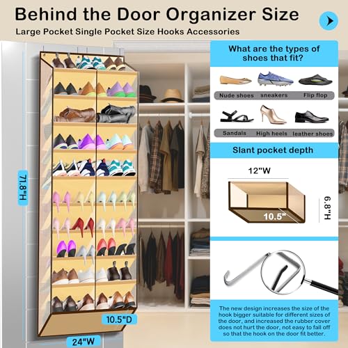 10 Tier Over the Door Shoe Organizer (Beige)