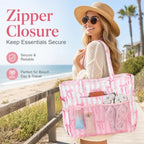 Large Beach Bag for Women (Pink White)