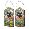 2 Pcs Luggage Tags for Suitcases Black Cat PU Leather Luggage Tag with Privacy Cover Label Address Card and Durable Metal Ring Suitable for Men Women Handbags Backpacks (Black Cat Flower 3)