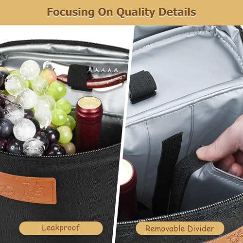 2 Bottle Wine Cooler Tote Carrier (Black / 2 Bottle-with front pocket)