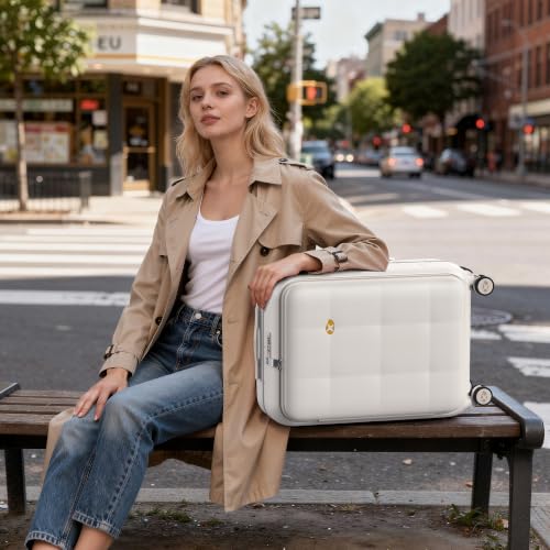 24 Inch Checked Luggage Hardside Suitcase Top Opening Suitcases (24 Inch / Cream)