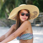 Big Straw Sun Hats for Women Floppy Foldable Roll up Beach Cap Sun Hat UPF 50+ Vacation Honeymoon Embroidered Hat (Ae Always on Vacay: Beige)