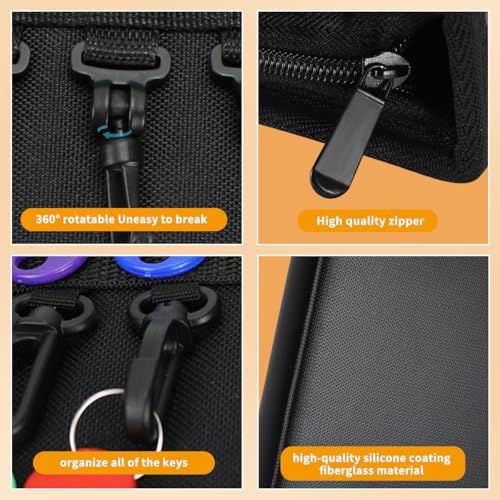 Zippered Key Organizer Case Waterproof and Fireproof Key Binder with 36 Hooks and Tags (36 / Black)