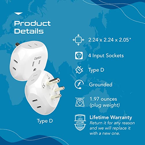 India Pakistan Travel Adapter (2 Pack / Type D - India / Pakistan)