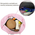 Beach Bag Waterproof Sandproof Women Beach Tote Swim Pool Bag with Zipper Wet Pocket for Gym Grocery Travel Family (Soft Pink)