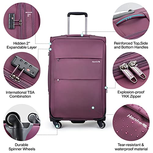 28 Inch Luggage with Spinner Wheels Expandable Large Suitcase with Wheels Softside Check in Luggage Rolling Suitcase with Lock Lightweight Travel Luggage for Men and Women (Purple / 28 Inch)