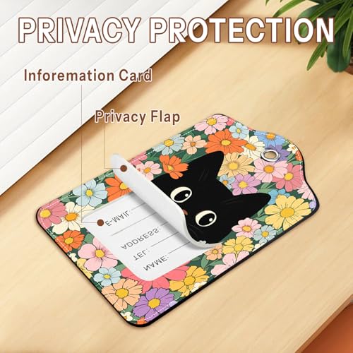 2 Pcs Colorful Cat Luggage Tags for Suitcase (Funny-cat-flowers)