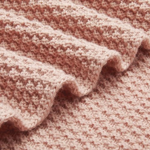 Chunky Cable Knit Throw Blanket for Couch (Knitted / Dusty Rose)