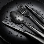 Travel Utensils Set Stainless Steel with Carrying Case (Black)
