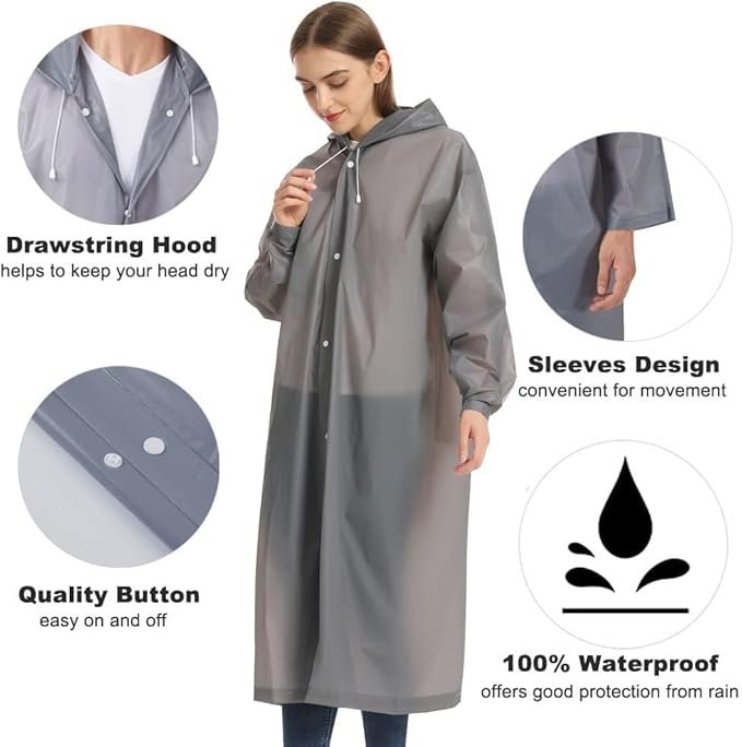 Opret 2 Pack Raincoats for Adults Reusable, EVA Rain Ponchos Lightweight Rain - Image 3