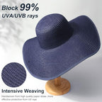 Sun Hats for Women Wide Brim Summer Hat Large Floppy Sun Straw Hat Foldable Packable Beach Hats UPF 50+ (Medium Size: Navy / Brim 5.5" (Head Circumference 22-22.8"))