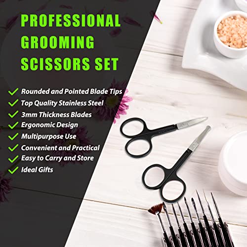 Facial Hair Small Grooming Scissors For Men Women (2PCS - Without Cover / Black)