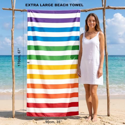 Microfiber Beach Towel Sand (P-rainbow / Extra Large(67x35"))