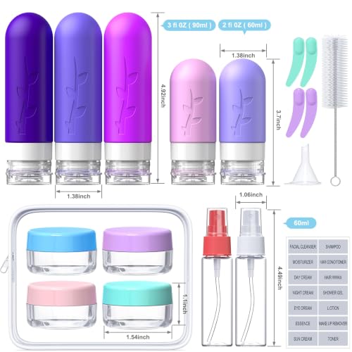Aeomini 19 Pack Purple Travel Bottles for Toiletries (Purple Travel Set)