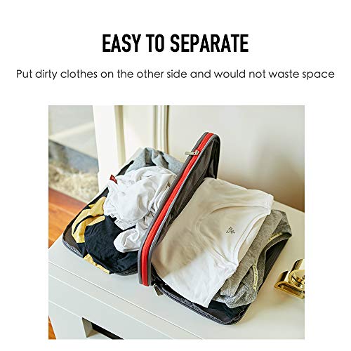 BeeNesting 2 Layers Large Compression Packing Cubes 2 set for travel carry on Compressible Packing Bags for clothes (Black Red / 2 Pack(26L+26L))