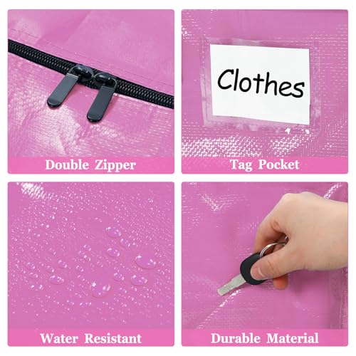 4 Pcs 24 Gallon Extra Large Moving Bags Heavy Duty Storage Bag (24 Gallon / Pink)