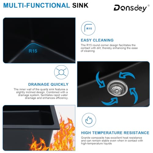 33 Inch Black Undermount Granite Composite Kitchen Sink (Black-50/50 / Undermount)