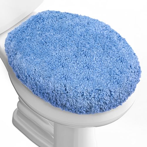 Microfiber Elongated Toilet Seat Cover 19.5"x 15" Machine Washable (Blue / Elongated)