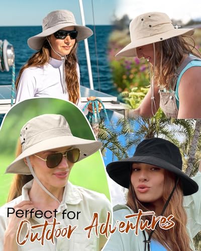 Sun Hats for Women Wide Brim Bucket Hat Ponytail Hole Outdoor UPF (Grey)