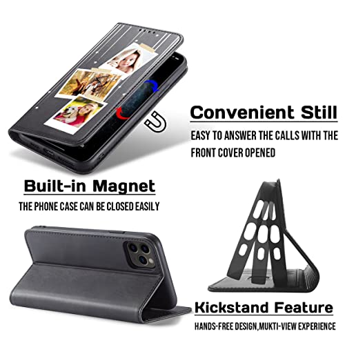 Custom Flip Wallet Case for iPhone 17 16 15 14 13 12 11 Air Pro Max Mini XR XS 7 8+ Plus iP Phone with Card Holder Black (Black-B)