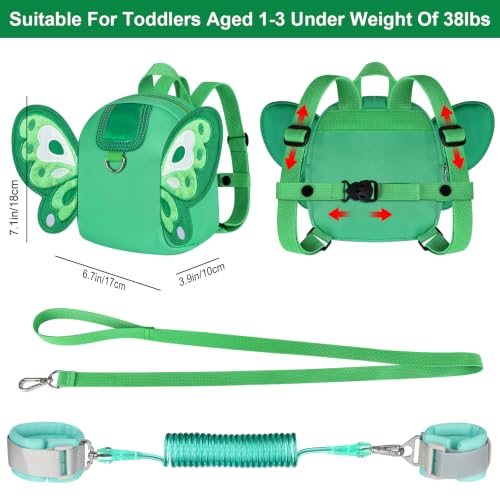 Toddler Harness Backpack Leash (Green Butterfly)