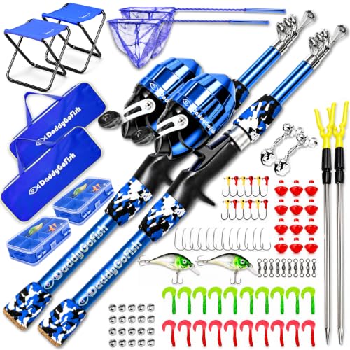 Kids Fishing Pole For Boys (2 Pack- Blue + Blue (Complete Set) / 4ft)