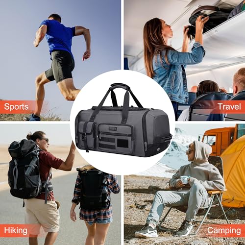 Duffle Bag for Men 3 in 1 Convertible 40L Nylon Gym Travel Backpack (Silvery Grey)