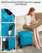 16 Inch Underseat Carry On Luggage with Wheels Small Suitcase Softside Luggage Bags for Travel Lightweight Suitcases with Wheels Travel Luggage Personal Item for Men and Women (Caribbean Blue / 16 Inch)