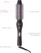 VAV 3 in 1 Styling Tool Curling Iron & Hair Straightener Brush 2 Heat Settings Anti-Scald Ceramic Heated Hair Styling Brush for Natural Straight