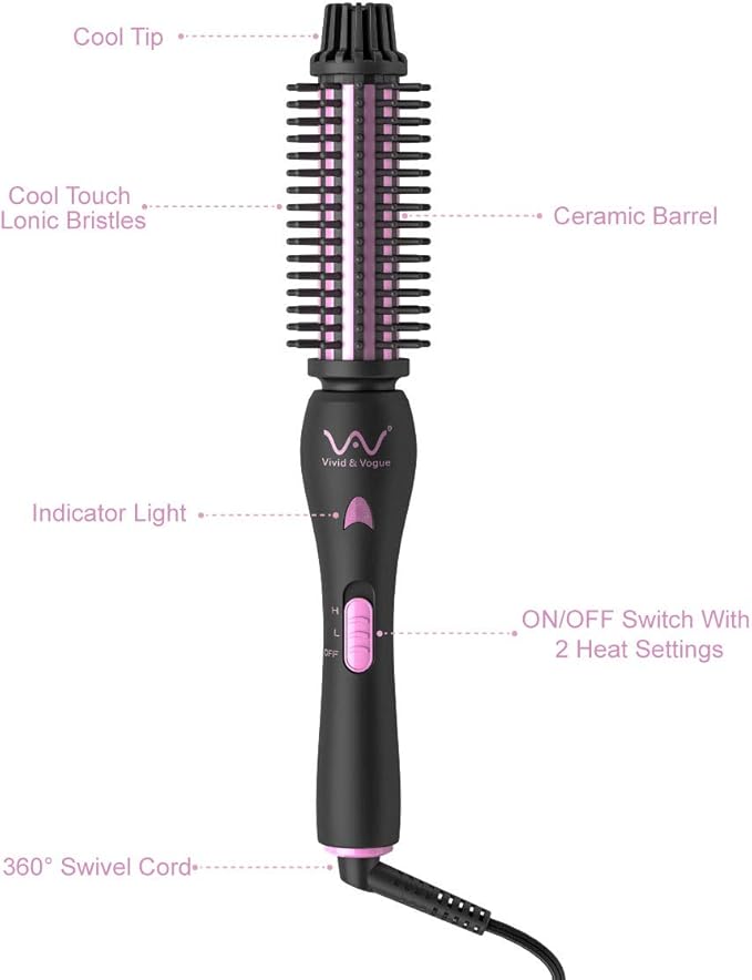 VAV 3 in 1 Styling Tool Curling Iron & Hair Straightener Brush 2 Heat Settings Anti-Scald Ceramic Heated Hair Styling Brush for Natural Straight