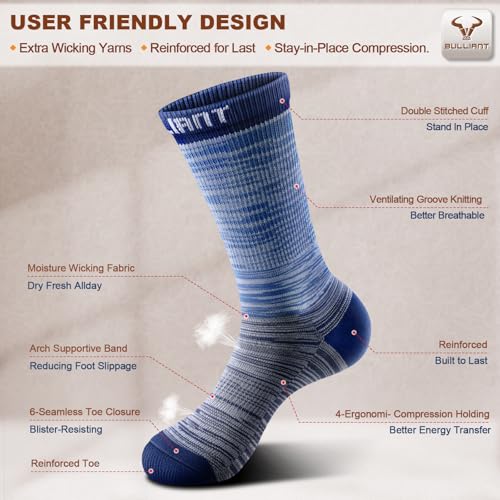 Men 6 Pack Athletic Compression Crew Socks for Running Gym Sports (7-8 / Purplish Blue 8425)
