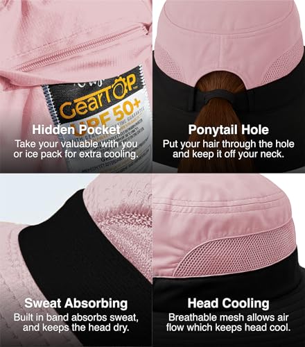 Ponytail Sun Hat for Women with UPF 50+ UV Protection (Light Pink Grey Standard 1 Pack / Safari)