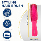 GION2R Neon Red 6.25 inch Gentle Touch Detangler Hair Brush for Men Women & Kids. Soft Bristles for Sensitive Scalp. Wet and Dry for all Hair Types. Scalp Massager Brush Stimulate Hair Growth (Small / Red)