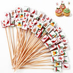 100 Pieces Christmas Mahjong Cocktail Picks Decorative Bamboo Cocktail Skewers 5.3 Inch Wooden Fruit Toothpicks for Christmas Game Night Appetizers Bar Drink Fruit Party Supplies (Christmas Mahjong)