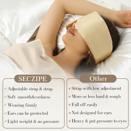100% Mulberry Silk Sleep Mask Eye Mask for Women Man with Adjustable Band (Gold)