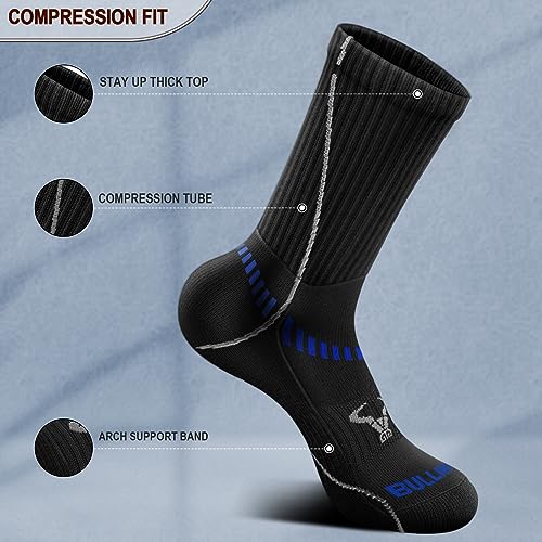 Men 6 Pack Athletic Compression Crew Socks for Running Gym Sports (7-8 / Black 3712)