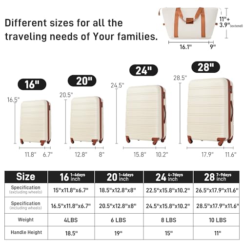Luggage set 13 Piece 16 20 24 28 IN Hardside Suitcase with Bags (Luggage Set With Bags / White and Brown(13 piece))