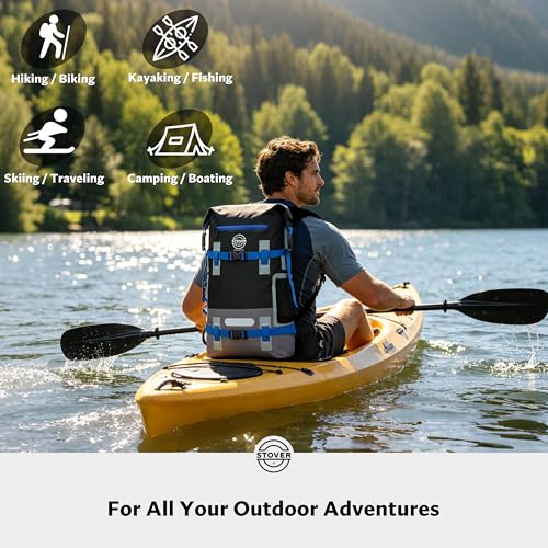 30/40/55L Waterproof Dry Backpack & Phone Case - X-Large Floating Dry Bag for Kayaking, Travel, Hiking, Fishing, Camping, Motorcycles & Beach, Heavy-Duty Roll Top Men/Women (Black/Grey/Blue) (Black/Grey/Blue / 40L)