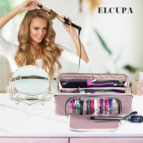 Large Hair Tools Travel Bag with Iron Mat (Style A - Large / Pink)