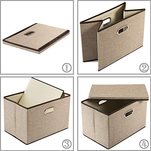 Large Collapsible Storage Bins with Lids [3 (Khaki / L(3-Pack))