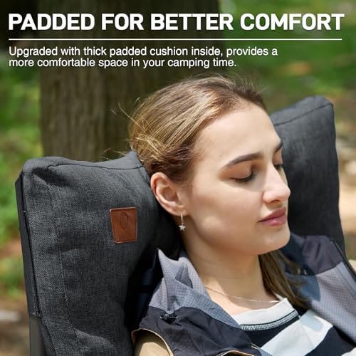 Padded Oversized Folding Camping Chair for Adults (Black)