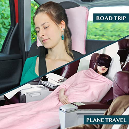 Compact 2-in-1 Travel Blanket Pillow for Airplane Flight, Pink (Pink / 65 x 40 inches)
