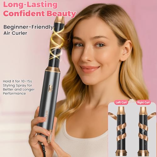 5-in-1 Hot Air Styler, Hair Dryer Brush with Auto-Wrap Curlers (Charcoal)