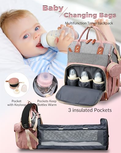 Diaper Bag with Changing Station (Pink Grey)